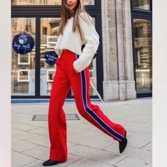 Zara Pants - ZARA RED TROUSERS WITH SIDE STRIPE Size S